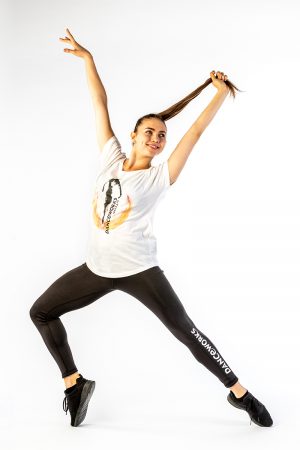 Danceworks White Slouchy Printed Tee for women DW007WBO at Danceworks shop in London