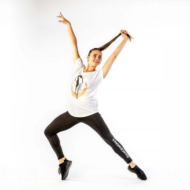 Danceworks White Slouchy Printed Tee for women DW007WBO at Danceworks shop in London