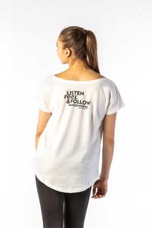 Danceworks White Slouchy Printed Tee for women DW007WBO at Danceworks shop in London